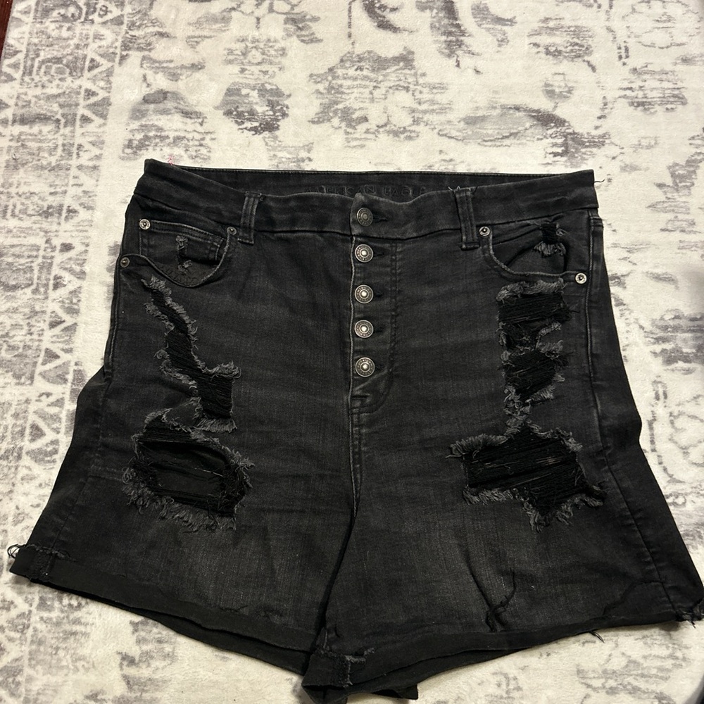 Distressed Black Denim Shorts